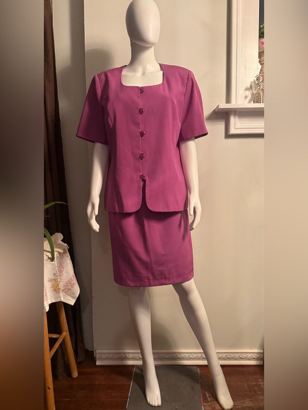 Elegant Plum Pencil Skirt with Matching Top - Women's Professional Set